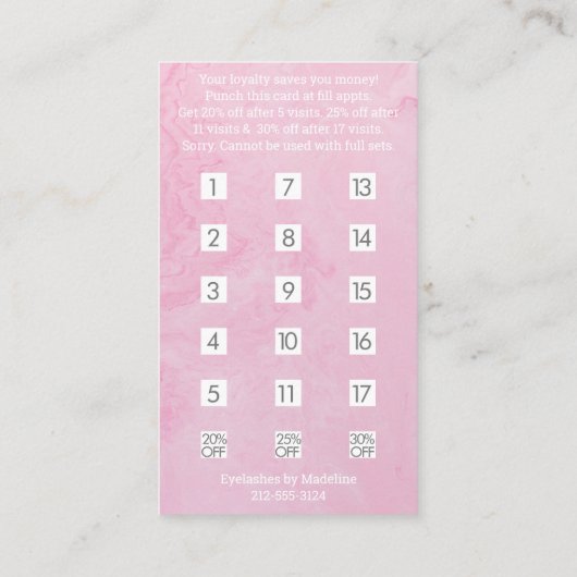 Moderne, einfache rosa Marmorverlängerung Treuekarte (Rückseite)