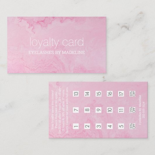 Moderne, einfache rosa Marmorverlängerung Treuekarte (Vorne/Hinten)