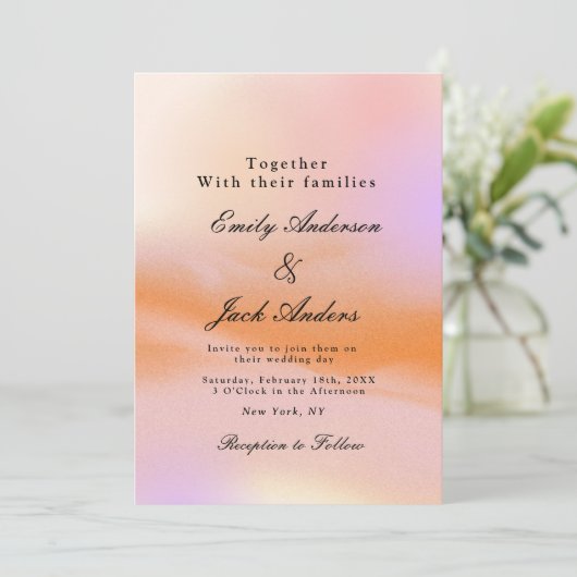Moderne, einfache Rosa Orange Retro Hochzeitseinla Save The Date (Stehend Vorderseite)