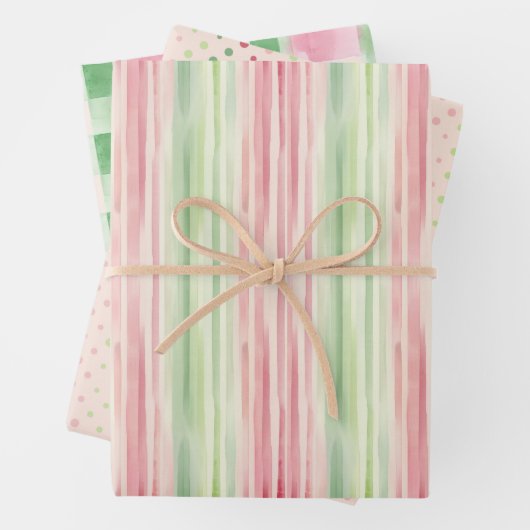 Moderne, einfache Rosa und grüne Farbe Geschenkpapier Set (Beispiel)