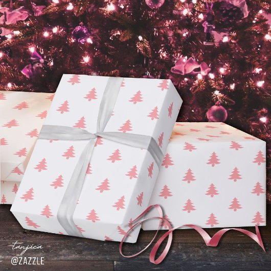 Moderne, einfache, rosa Weihnachtsbäume auf Weiß Geschenkpapier
