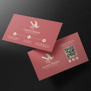 Moderne einfache Rose & Biege Haar-Stylist QR-Code Visitenkarte