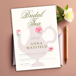Moderne, einfache Rose Floral Boho Bridal Teezerem Einladung