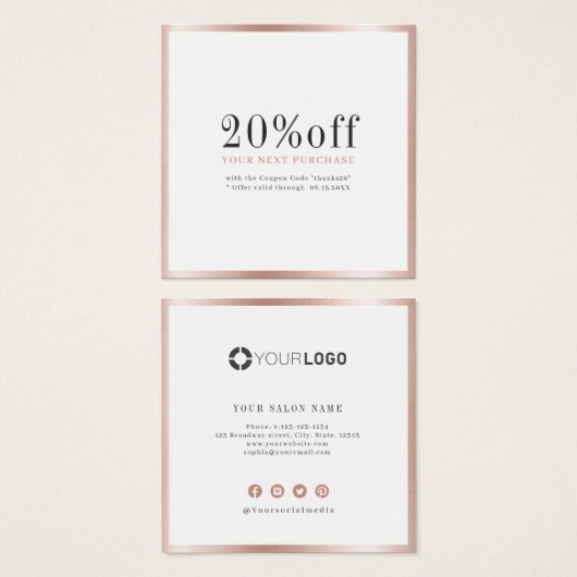 Moderne, einfache Rose Gold-Grenz-Diskontkarte (Vorne & Hinten)