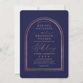 Moderne, einfache Rose Gold Navy Blue Arch Wedding Einladung (Vorderseite)