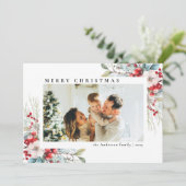 Moderne einfache rote Berries | Foto Weihnachten (Stehend Vorderseite)