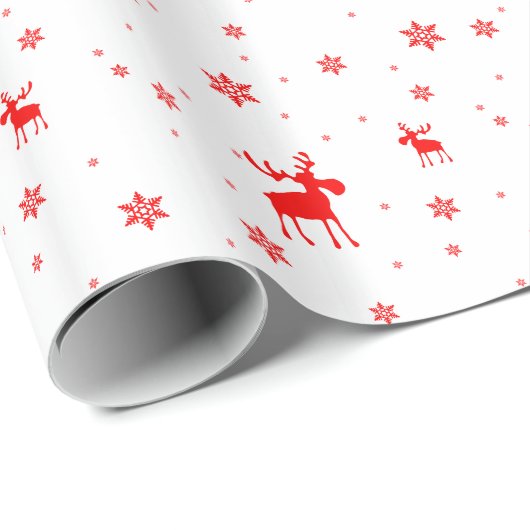 Moderne einfache rote Elch-Schneeflocken Geschenkpapier (Rolleneckpunkt)