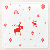 Moderne einfache rote Elch-Schneeflocken Glasuntersetzer (Vorderseite)