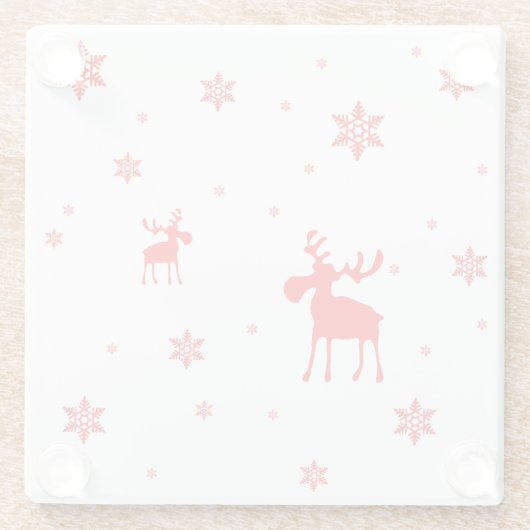 Moderne einfache rote Elch-Schneeflocken Glasuntersetzer (Rückseite)