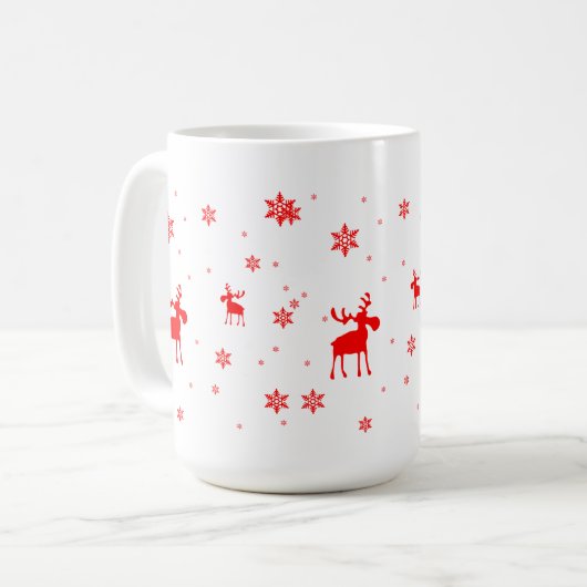 Moderne einfache rote Elch-Schneeflocken Kaffeetasse (Vorderseite Links)