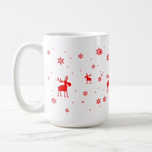 Moderne einfache rote Elch-Schneeflocken Kaffeetasse (Links)