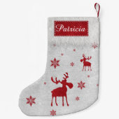 Moderne einfache rote Elch-Schneeflocken Kleiner Weihnachtsstrumpf (Rückseite)