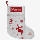 Moderne einfache rote Elch-Schneeflocken Kleiner Weihnachtsstrumpf (Vorderseite)