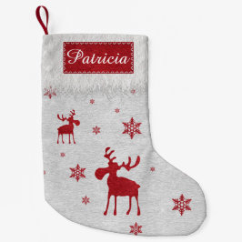 Moderne einfache rote Elch-Schneeflocken Kleiner Weihnachtsstrumpf