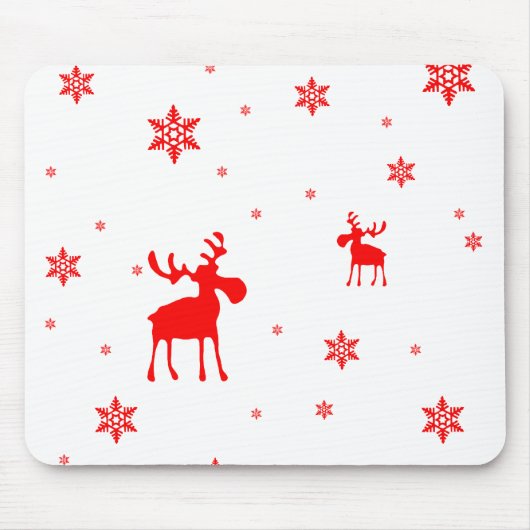 Moderne einfache rote Elch-Schneeflocken Mousepad (Vorne)