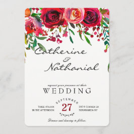 Moderne Einfache Rote Rose Hochzeitseinladung Einladung