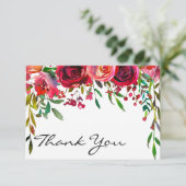 Moderne, einfache Rote Rose Vielen Dank Einladung (Stehend Vorderseite)