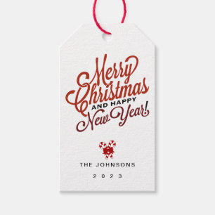 Moderne einfache rote Schrift Weihnachten und Neuj Geschenkanhänger