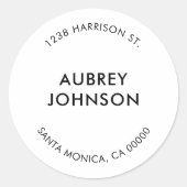 Moderne, einfache Rücksendeadresse Runder Aufkleber (Vorderseite)