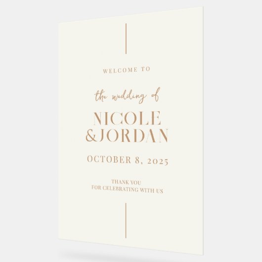 Moderne, einfache schicke Elfenbein und Tan Weddin Acrylschild (Winkel)