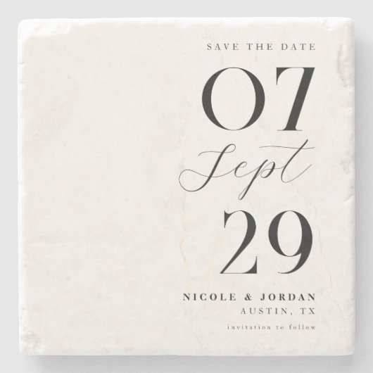 Moderne, einfache, schicke Hochzeit retten das Dat Steinuntersetzer (Vorderseite)