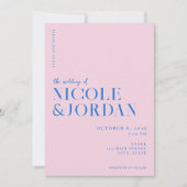 Moderne einfache, schicke rosa blaue Hochzeit Einladung (Vorderseite)