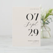 Moderne einfache, schicke Schwarz und Elfenbeinhoc Save The Date (Stehend Vorderseite)