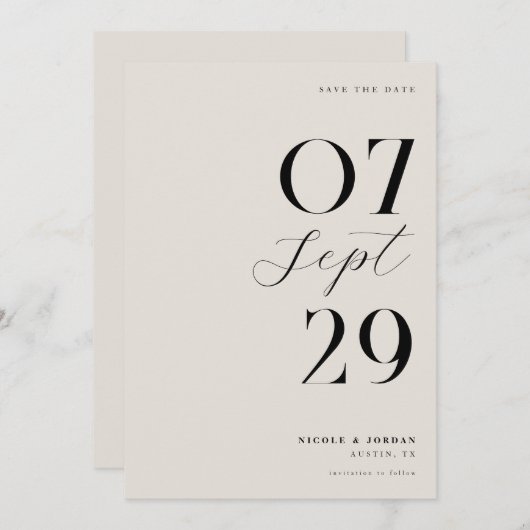 Moderne einfache, schicke Schwarz und Elfenbeinhoc Save The Date (Vorne/Hinten)