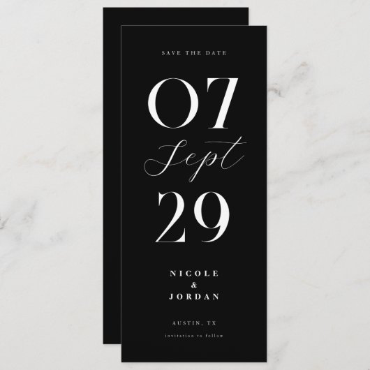 Moderne einfache, schicke Schwarz-Weiß-Hochzeit Save The Date (Vorne/Hinten)