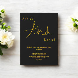 Moderne, einfache Schwarz-Gold-Hochzeit mit elegan Einladung
