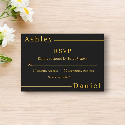 Moderne, einfache Schwarz-Gold-Hochzeit mit elegan RSVP Karte