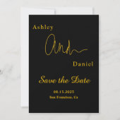 Moderne, einfache Schwarz-Gold-Hochzeit mit elegan Save The Date (Vorderseite)