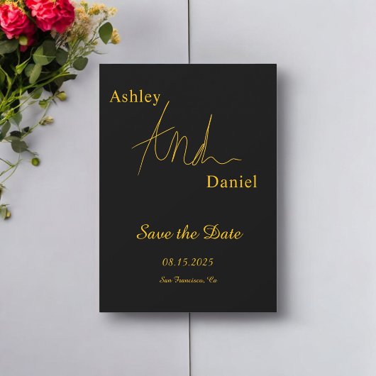 Moderne, einfache Schwarz-Gold-Hochzeit mit elegan Save The Date