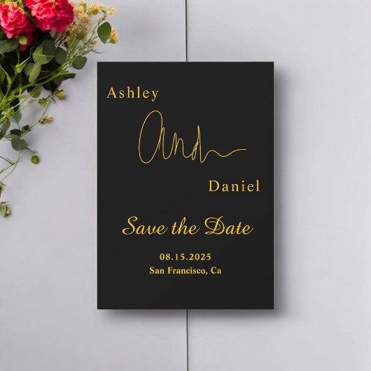 Moderne, einfache Schwarz-Gold-Hochzeit mit elegan Save The Date