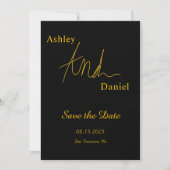 Moderne, einfache Schwarz-Gold-Hochzeit mit elegan Save The Date (Vorderseite)