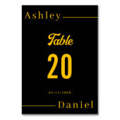 Moderne, einfache Schwarz-Gold-Hochzeit mit elegan Tischnummer (Rückseite)