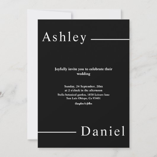 Moderne, einfache Schwarz-Weiß-Delikatesse Einladung (Vorderseite)