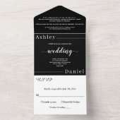 Moderne, einfache Schwarz-Weiß-elegante Hochzeit All In One Einladung (Innen Boden)