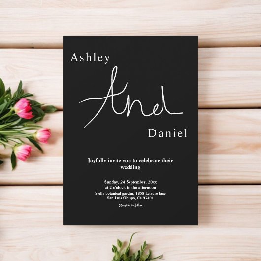 Moderne, einfache Schwarz-Weiß-elegante Hochzeit Einladung