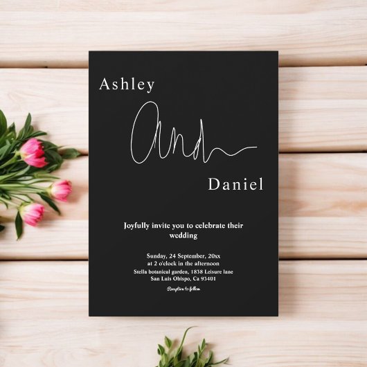 Moderne, einfache Schwarz-Weiß-elegante Hochzeit Einladung