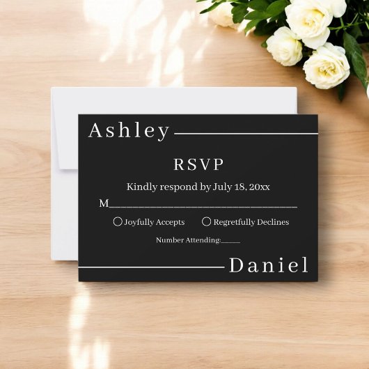 Moderne, einfache Schwarz-Weiß-elegante Hochzeit RSVP Karte