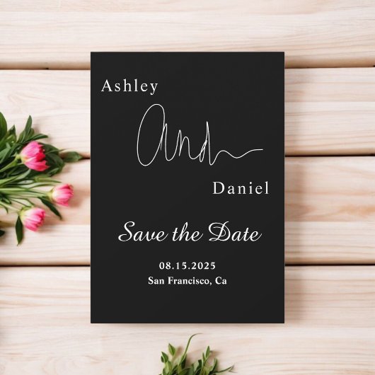 Moderne, einfache Schwarz-Weiß-elegante Hochzeit Save The Date