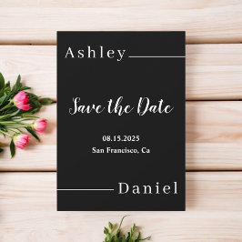Moderne, einfache Schwarz-Weiß-elegante Hochzeit Save The Date