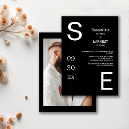 Moderne, einfache Schwarz-Weiß-Foto-Hochzeit Einladung