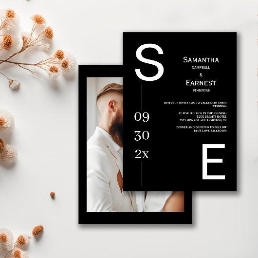 Moderne, einfache Schwarz-Weiß-Foto-Hochzeit Einladung