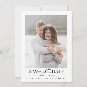 Moderne, einfache Schwarz-Weiß-Foto-Hochzeit Save The Date