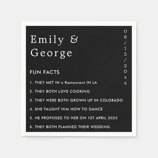 Moderne, einfache Schwarz-Weiß-Fun-Fakten Hochzeit Serviette (Vorderseite)