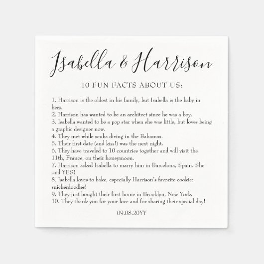 Moderne, einfache Schwarz-Weiß-Fun-Fakten Hochzeit Serviette (Vorderseite)