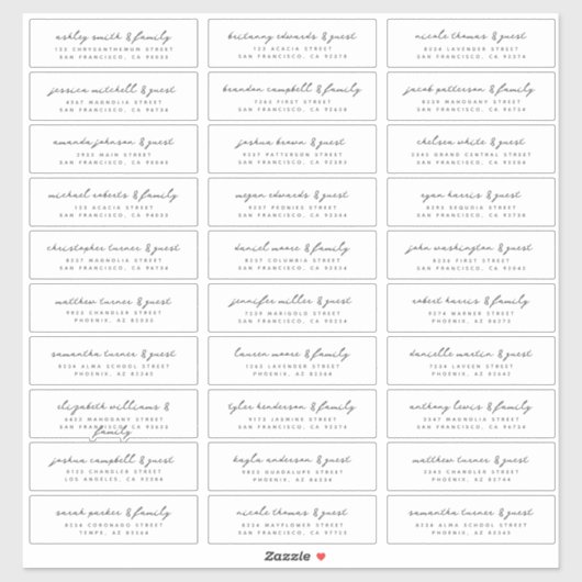 Moderne, einfache Schwarz-Weiß-Gästebamen Hochzeit Aufkleber (Blatt)