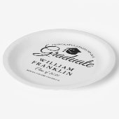 Moderne, einfache Schwarz-Weiß-Graduierungspartei Pappteller (Schrägansicht)